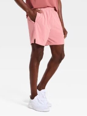 All In Motion Men’s Pink 2-in-1 Running Shorts 7” Lined Athletic Shorts S NWT